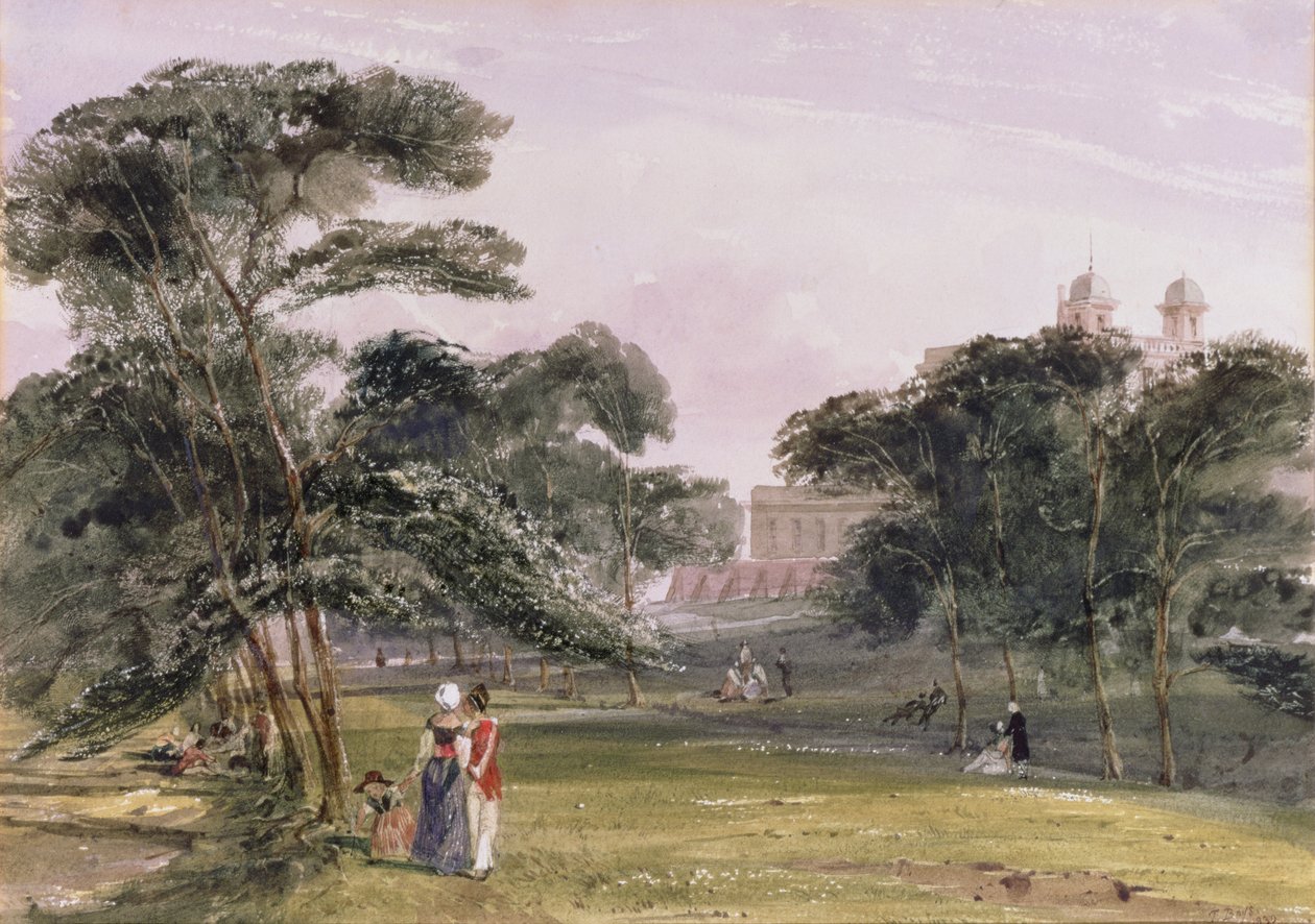Figurer i parken under observatoriet, Greenwich, ca. 1850 (akvarel) af Thomas Shotter Boys