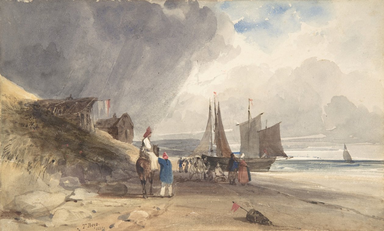 Figurer på en strand, Nordfrankrig, 1830. af Thomas Shotter Boys