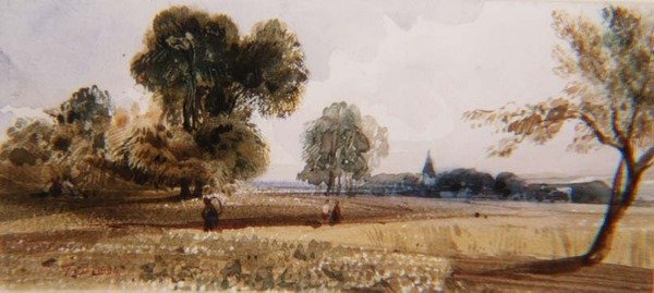 Figurer på en sti gennem en kornmark (akvarel) af Thomas Shotter Boys