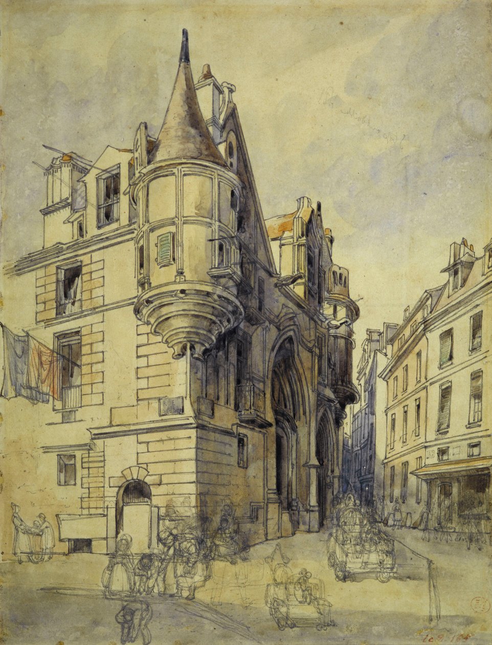 Hotel de Sens, rue du Figuier, ca. 1833 (blyant og akvarel) af Thomas Shotter Boys