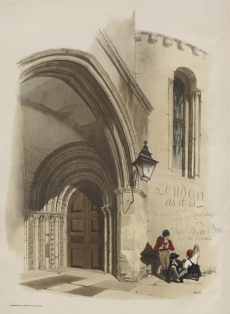 London As It Is: Døråbning, Temple Church af Thomas Shotter Boys