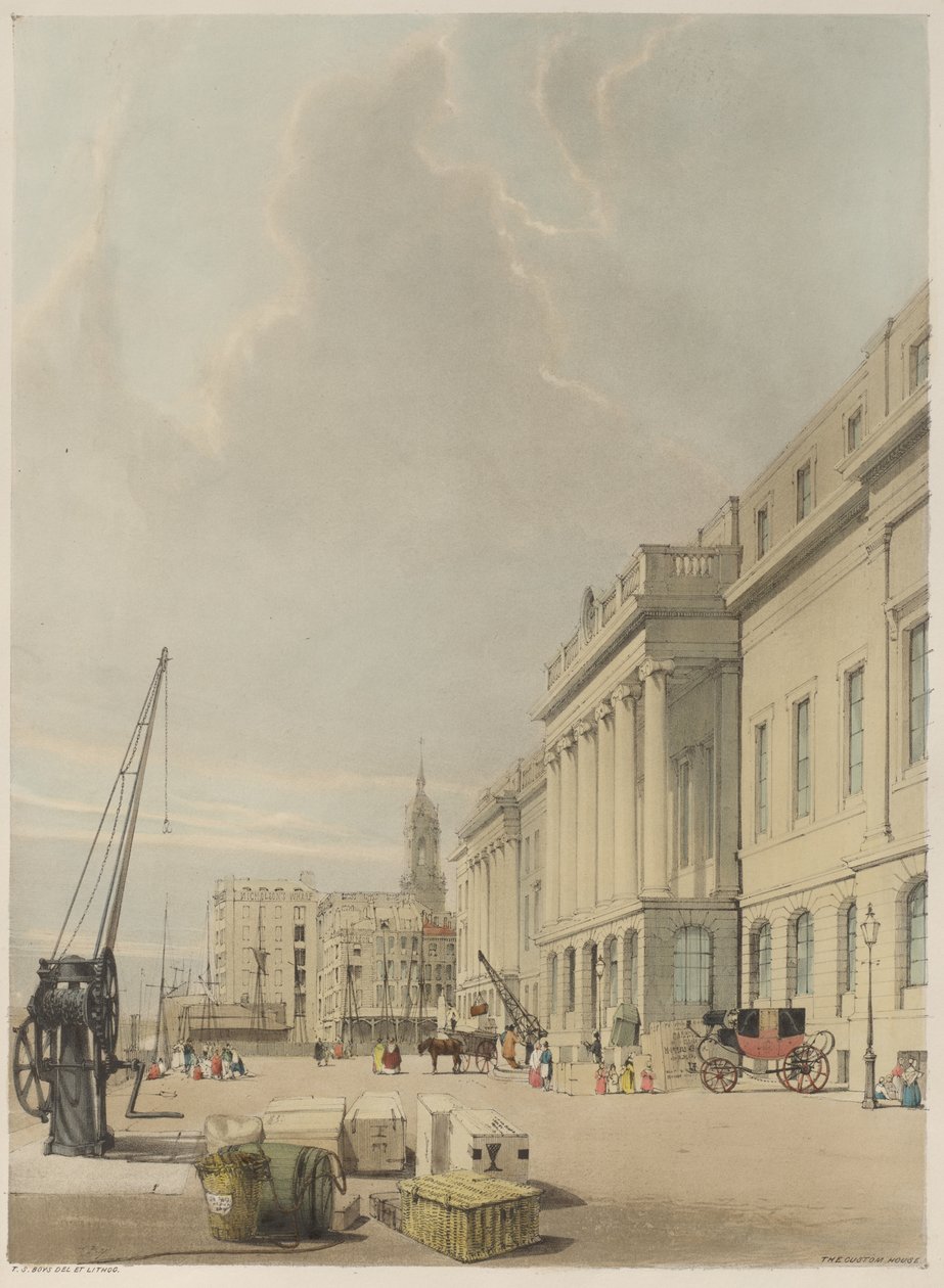 London As It Is: Døråbning, The Custom House af Thomas Shotter Boys
