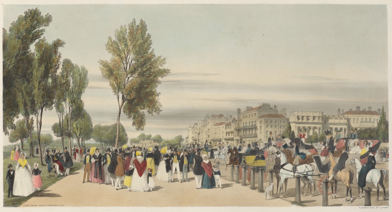 London As It Is: Hyde Park, nær Grosvenor Gate af Thomas Shotter Boys