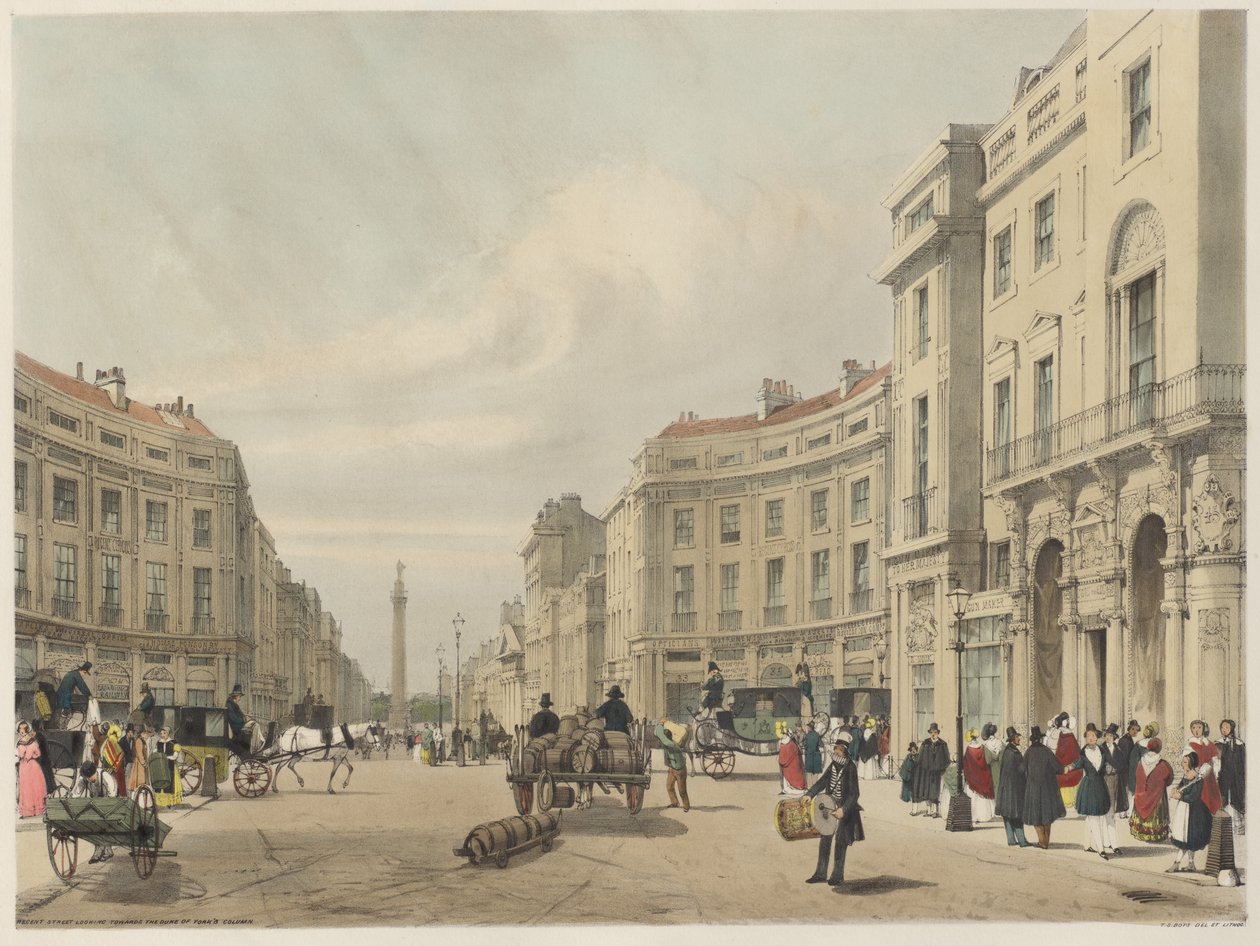 London As It Is: Regent Street, der ser mod Duke of Yorks søjle af Thomas Shotter Boys