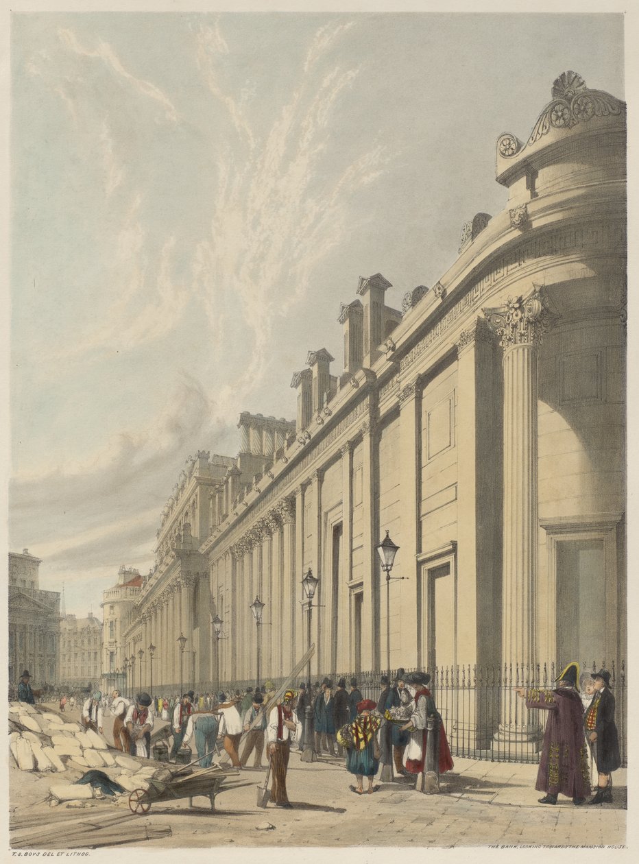 London, som det er: Banken, der ser mod Mansion House af Thomas Shotter Boys