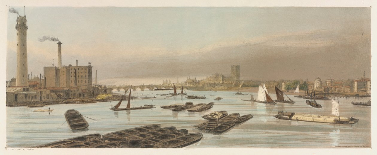 London, som det er: Westminster, fra Waterloo Bridge, 1842. af Thomas Shotter Boys
