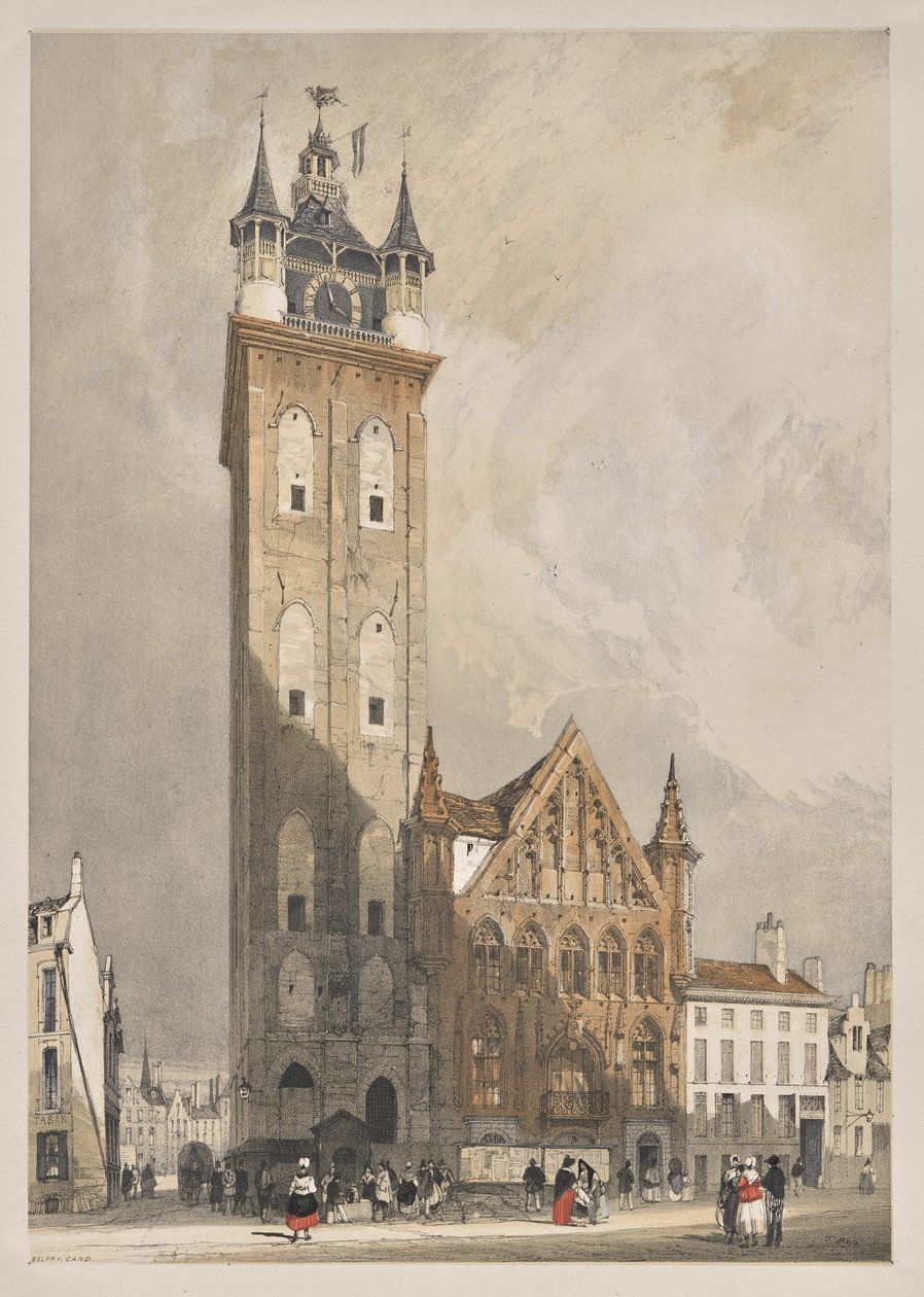 Malerisk arkitektur i Paris, Gent, Antwerpen, Rouen: Belfrey, Gent, Belgien af Thomas Shotter Boys