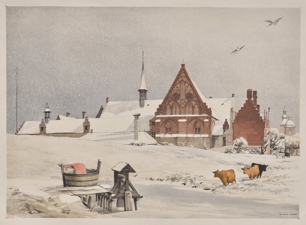 Malerisk arkitektur i Paris, Gent, Antwerpen, Rouen: Byloke, Gent, Belgien af Thomas Shotter Boys