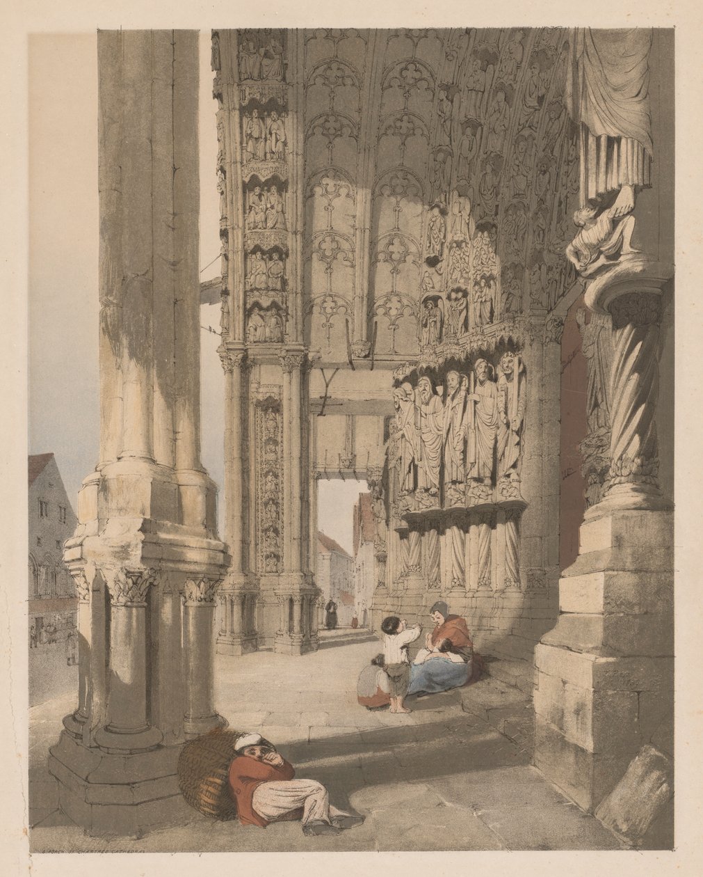 Malerisk arkitektur i Paris, Gent, Antwerpen, Rouen osv.: South Porch of Chartres Cathedral, af Thomas Shotter Boys