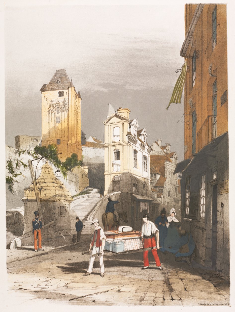 Malerisk arkitektur i Paris, Gent, Antwerpen, Rouen osv.: Tour de Remy, Dieppe af Thomas Shotter Boys