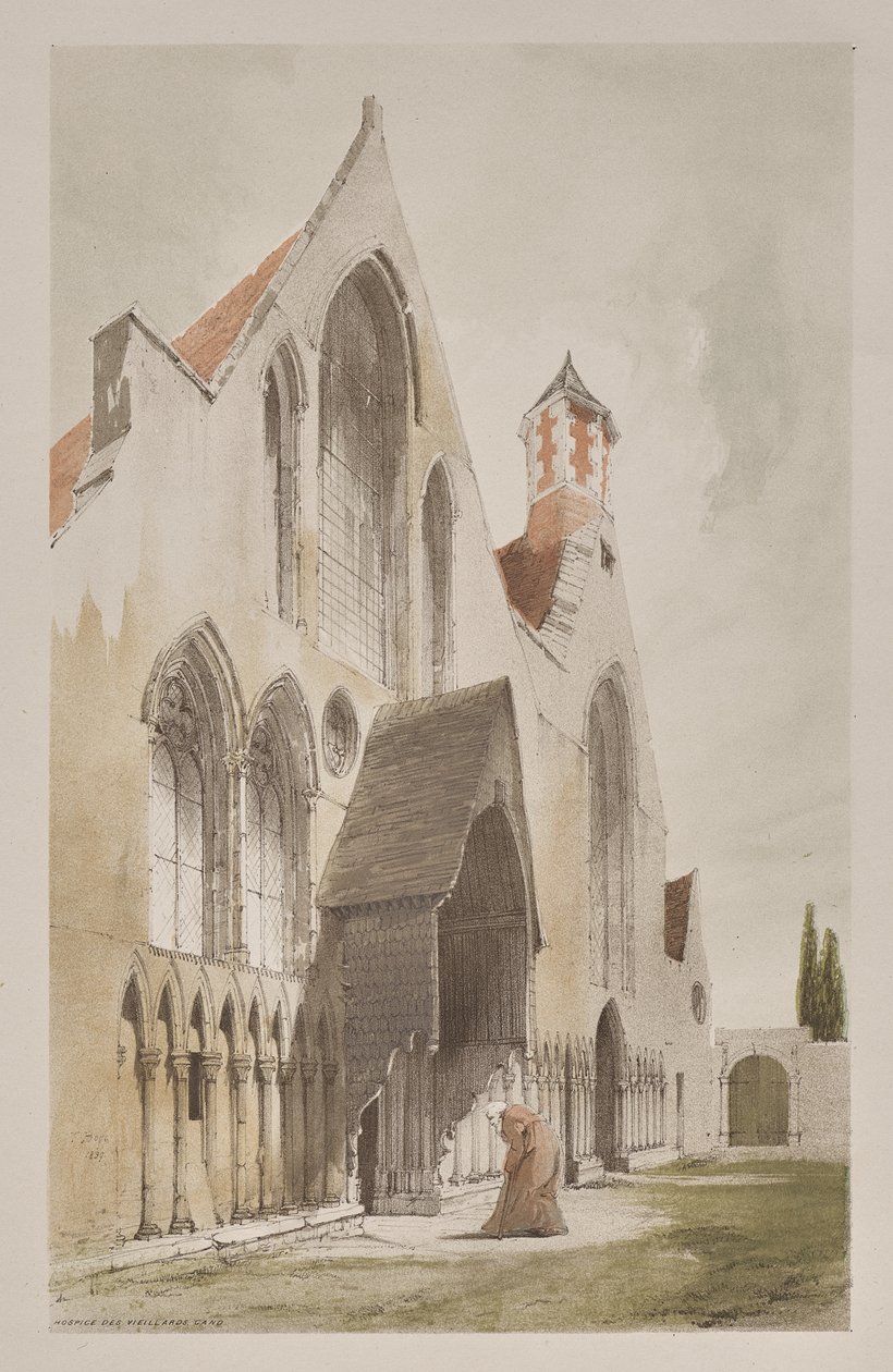 Malerisk arkitektur i Paris, Gent, Antwerpen, Rouen: Hospice des Vieillards, Gent, Belgien af Thomas Shotter Boys