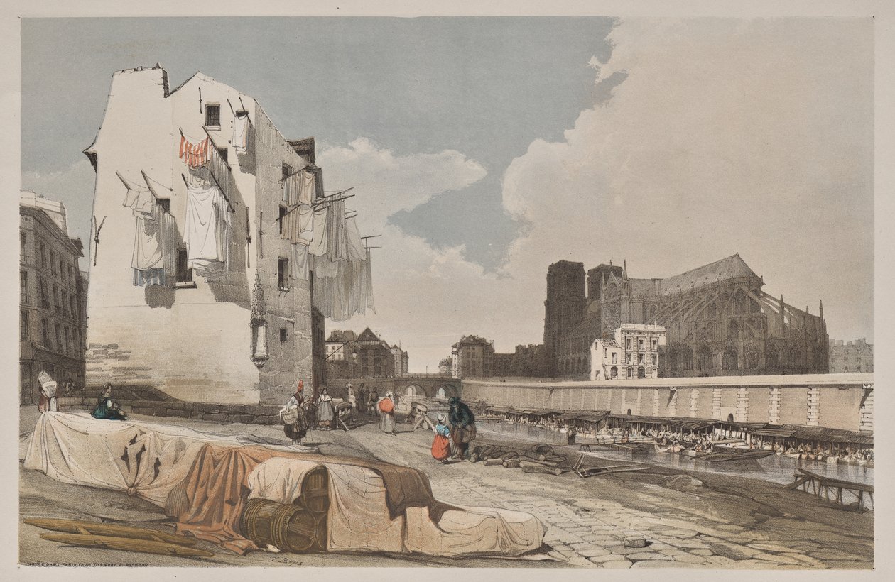 Malerisk arkitektur i Paris, Gent, Antwerpen, Rouen: Nôtre Dame, Paris, fra Quai St. Bernard af Thomas Shotter Boys