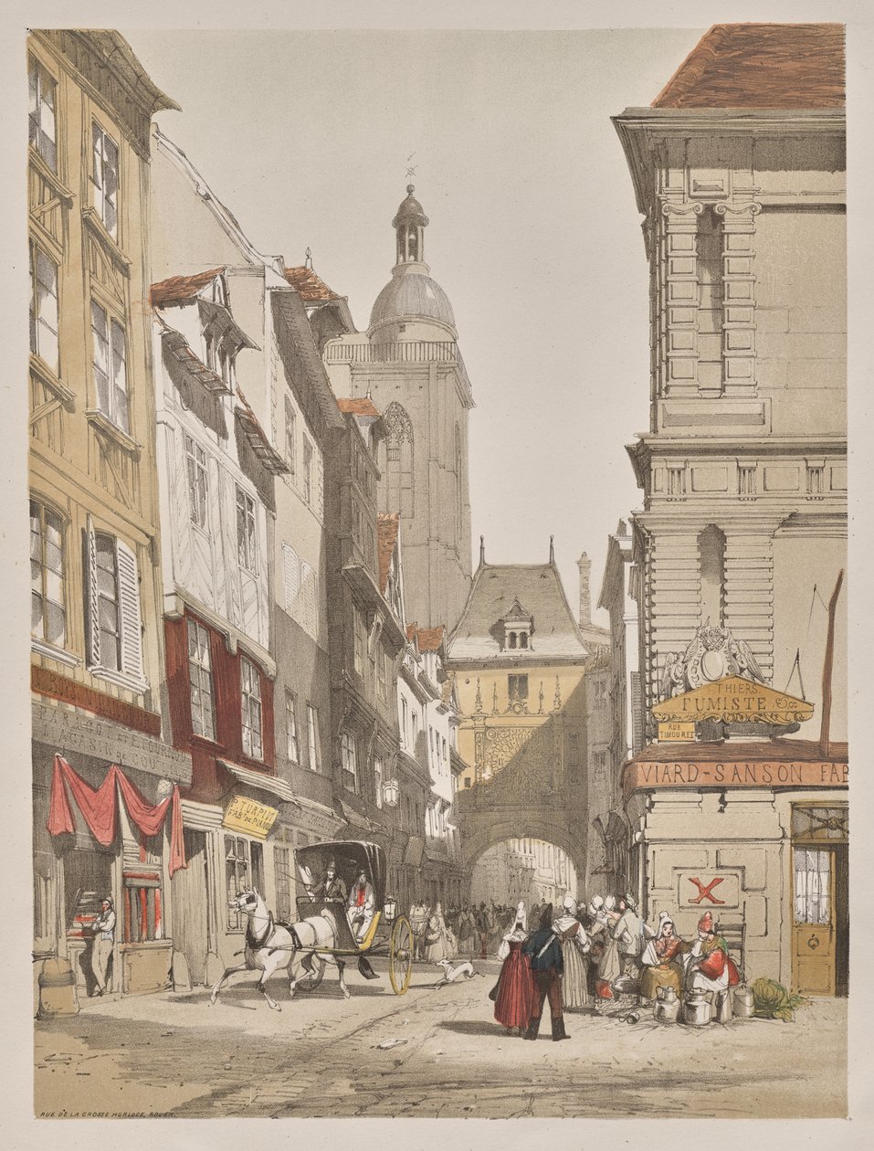 Malerisk arkitektur i Paris, Gent, Antwerpen, Rouen: Rue de la Crosse Horlogue, Rouen, Frankrig af Thomas Shotter Boys