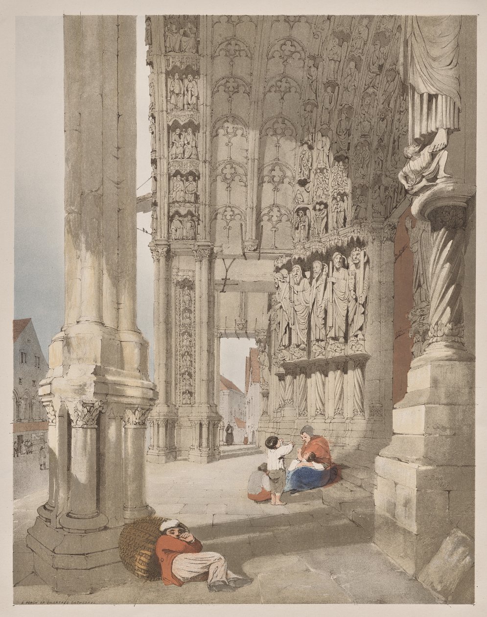 Malerisk arkitektur i Paris, Gent, Antwerpen, Rouen: South Porch of Chartres Cathedral, Chartres, Frankrig af Thomas Shotter Boys