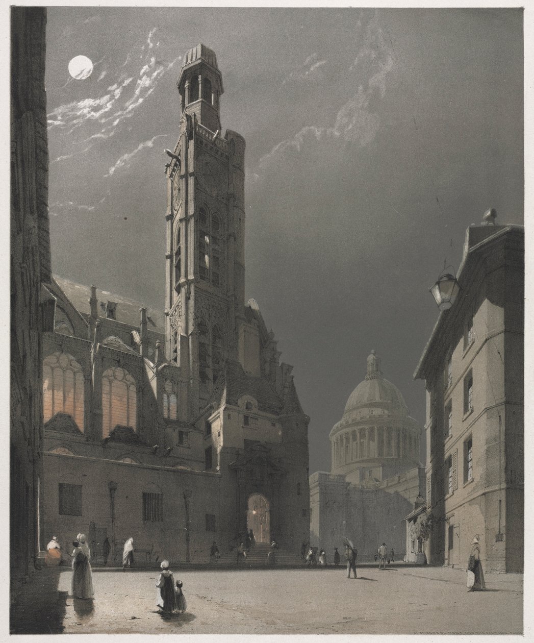 Malerisk arkitektur i Paris, Gent, Antwerpen, Rouen: St. Etienne du Mont..., 1839. af Thomas Shotter Boys
