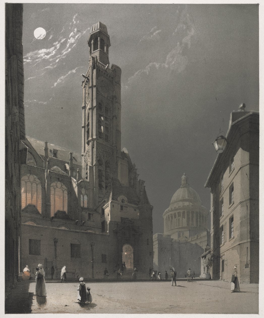 Malerisk arkitektur i Paris, Gent, Antwerpen, Rouen: St. Etienne du Mont og Pantheon, Paris af Thomas Shotter Boys