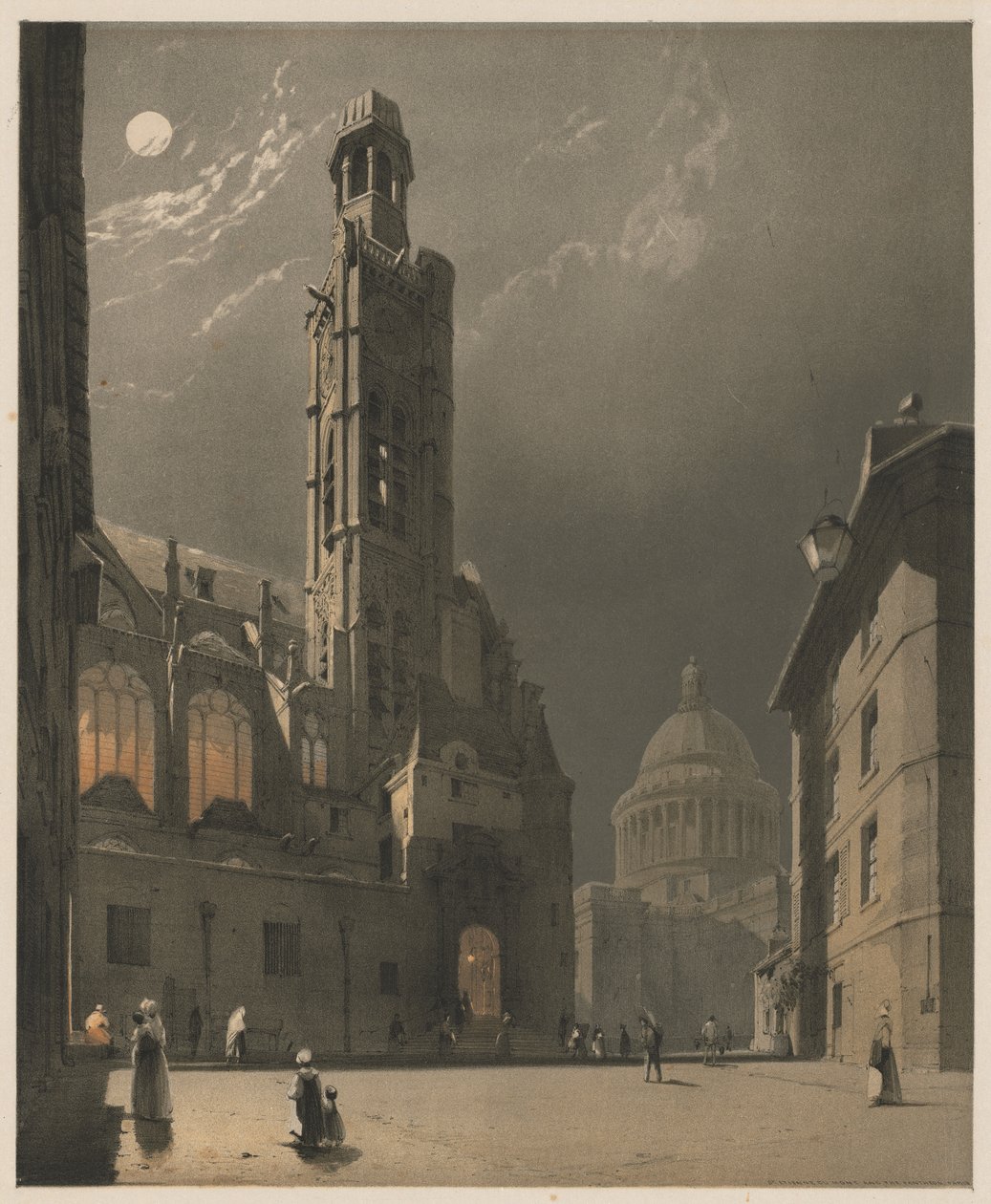 Malerisk arkitektur i Paris, Gent, Antwerpen, Rouen: St. Etienne du Mont og Pantheon, Paris af Thomas Shotter Boys
