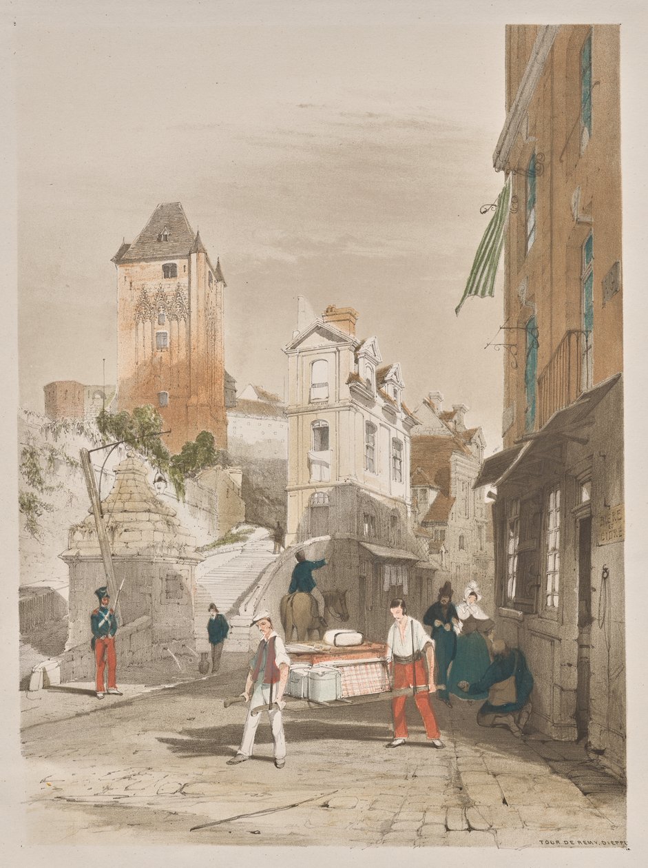 Malerisk arkitektur i Paris, Gent, Antwerpen, Rouen: Tour de Remy, Dieppe, Frankrig af Thomas Shotter Boys