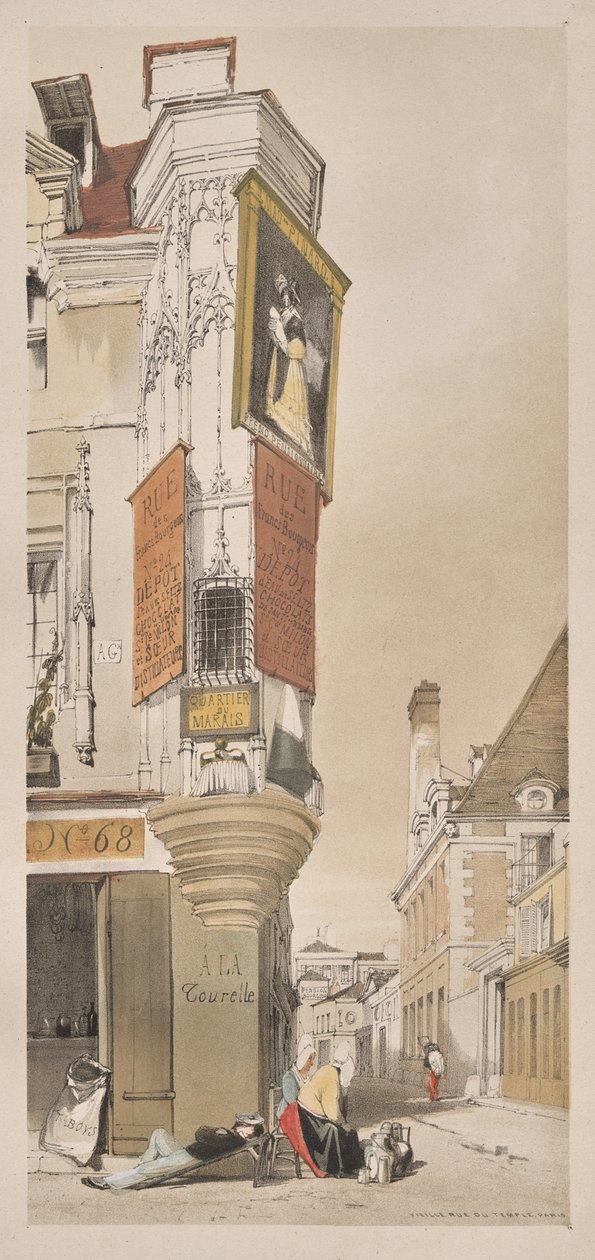 Malerisk arkitektur i Paris, Gent, Antwerpen, Rouen: Vieille Rue du Temple, Paris af Thomas Shotter Boys
