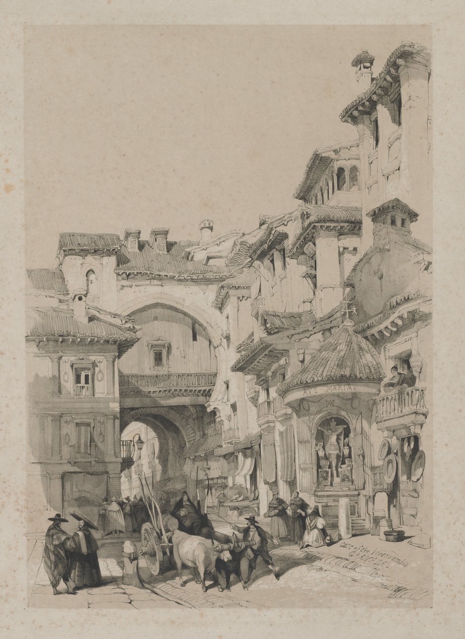 Maleriske skitser i Spanien: Porten til Vivarrambla, Granada, 1837. af Thomas Shotter Boys