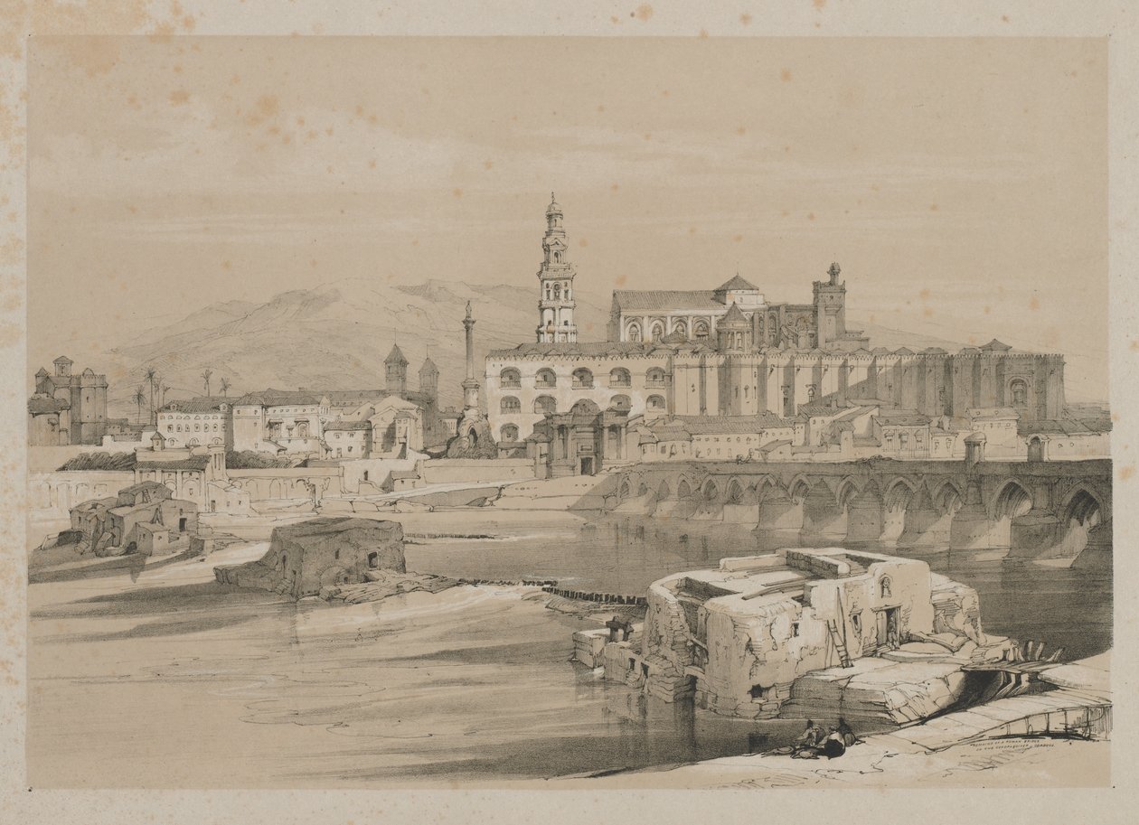 Maleriske skitser i Spanien: Rester af en romersk bro på Guadalquiver, Cordova, 1837. af Thomas Shotter Boys