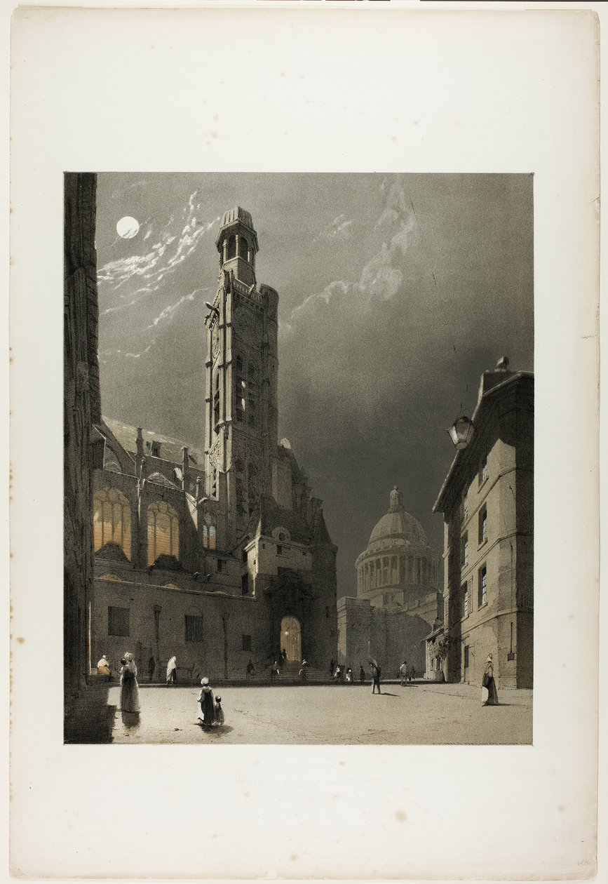 Etienne du Mont og Pantheon, Paris, planche 20 fra Picturesque Architecture in Paris, Ghent, Antwerp, Rouen, Etc. af Thomas Shotter Boys