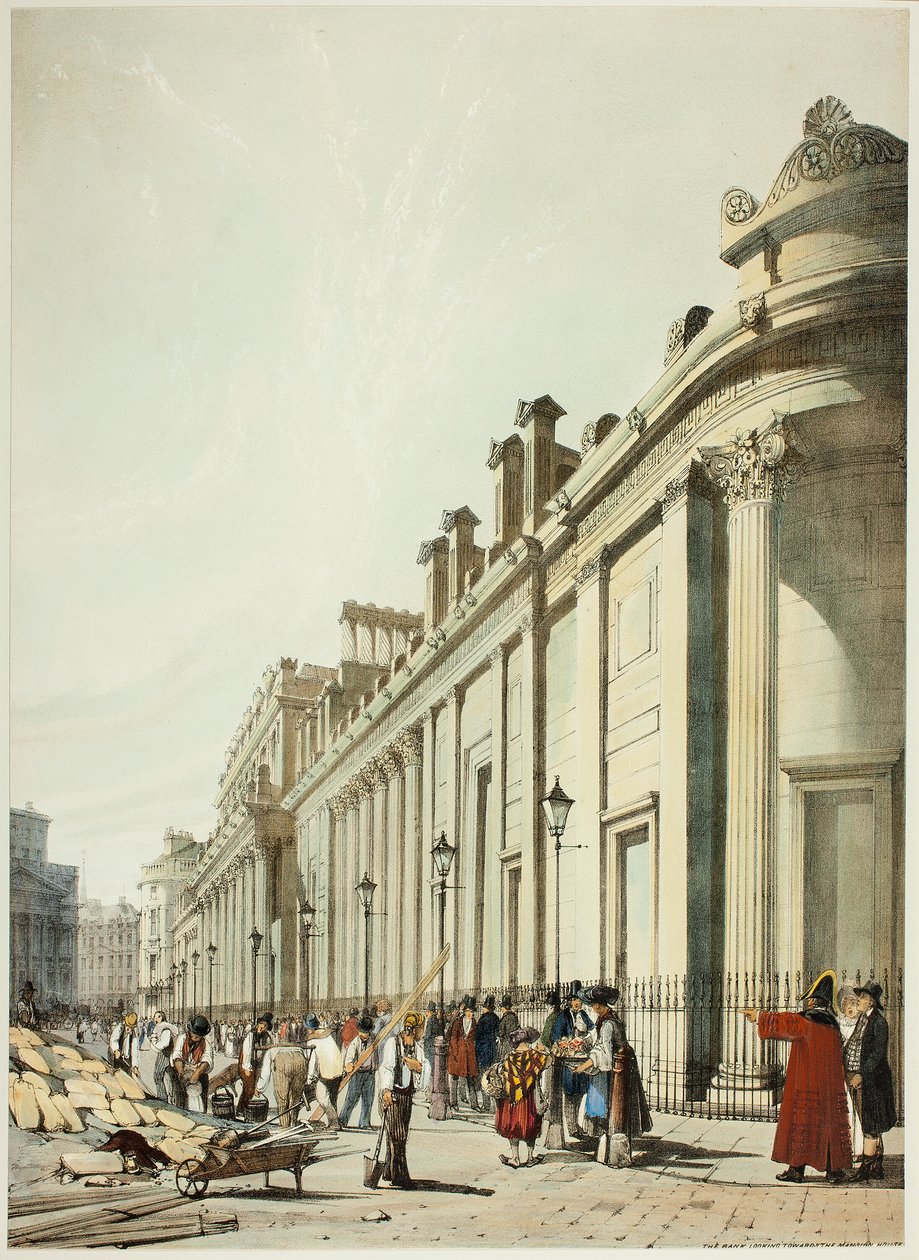 Banken ser mod Mansion House, fra den originale udsigt over London, som den er af Thomas Shotter Boys