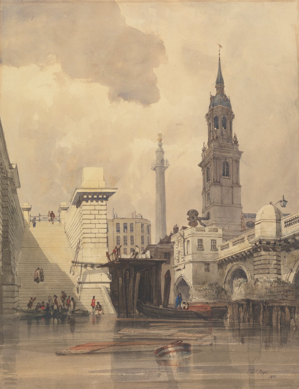 St. Magnus the Martyr Church, London Bridge, med monumentet i baggrunden af Thomas Shotter Boys