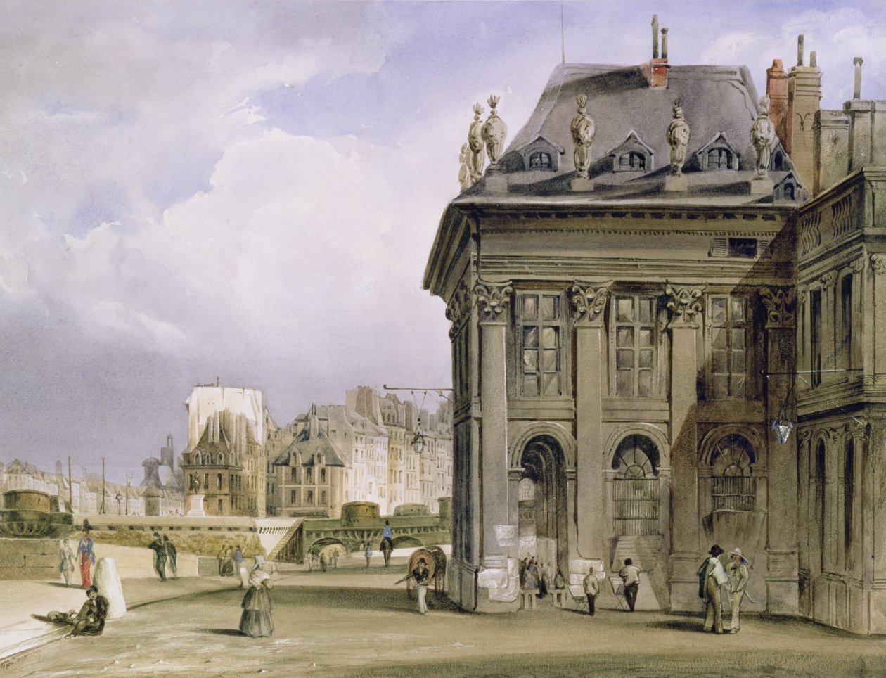 Ile de la Cite fra Institut, Paris, ca. 1830-39 (akvarel) af Thomas Shotter Boys