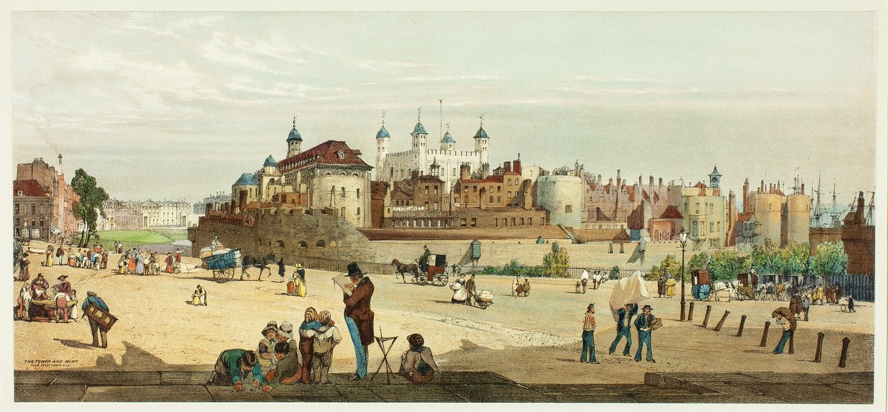 The Tower and Mint fra Great Tower Hill, plade to fra Original Views of London as It Is af Thomas Shotter Boys