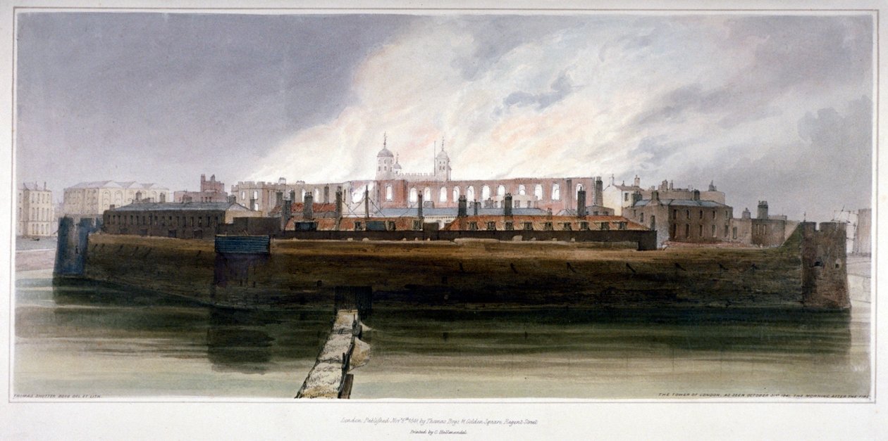 Tower of London morgenen efter branden i Armory den 30. oktober 1841 af Thomas Shotter Boys