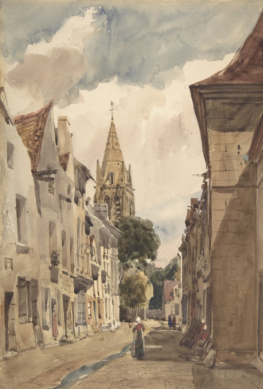 Udsigt over Issy A Street i Issy-les-Moulineaux, Seine, 1820-74. af Thomas Shotter Boys