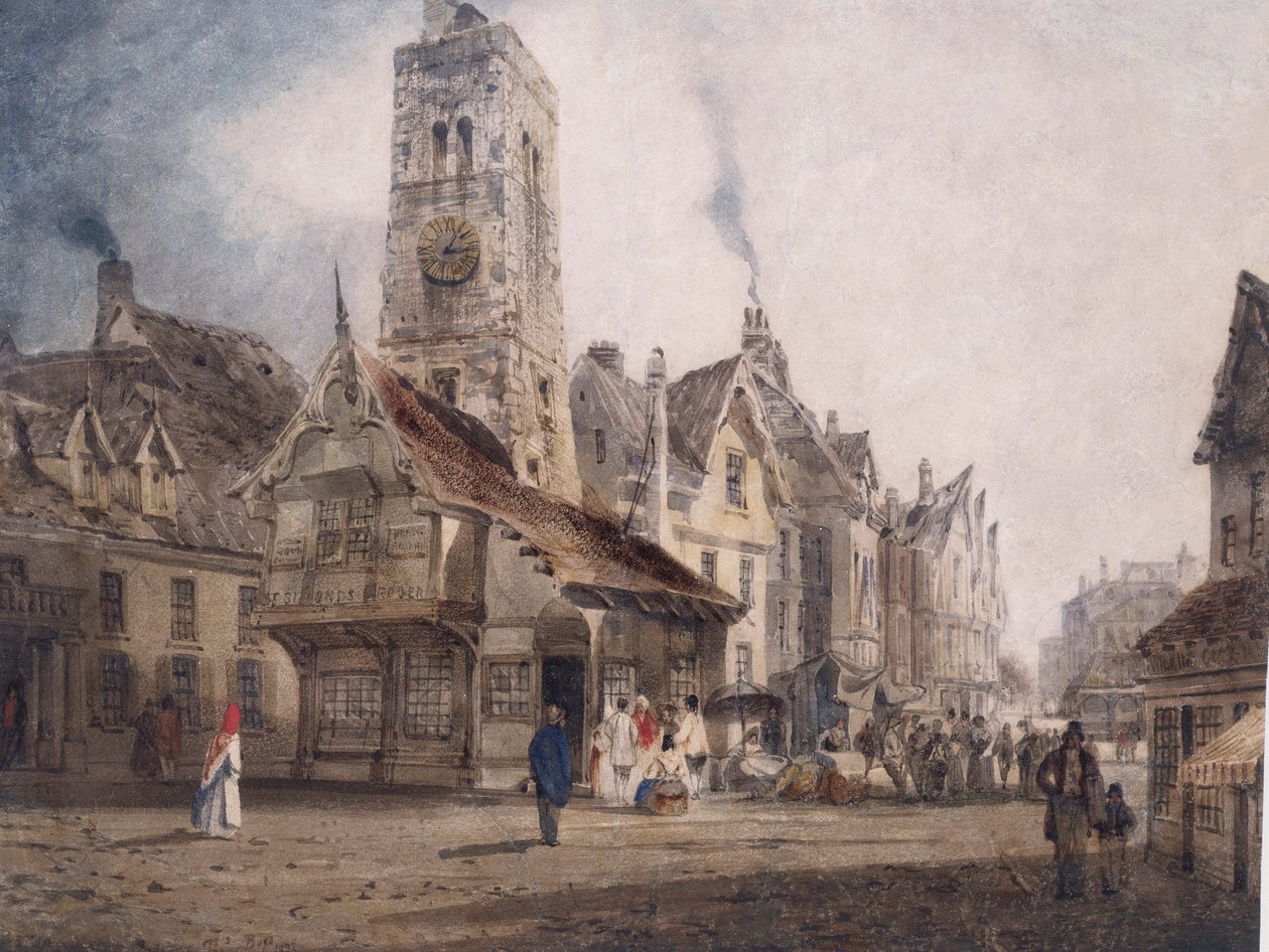 Udsigt over en markedsplads, ca. 1832 af Thomas Shotter Boys