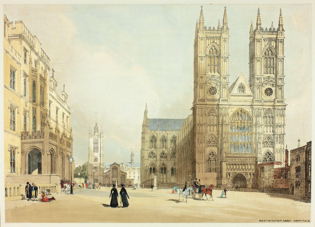 Westminster Abbey, Hospital and Company, plade syv fra Original Views of London as It Is af Thomas Shotter Boys
