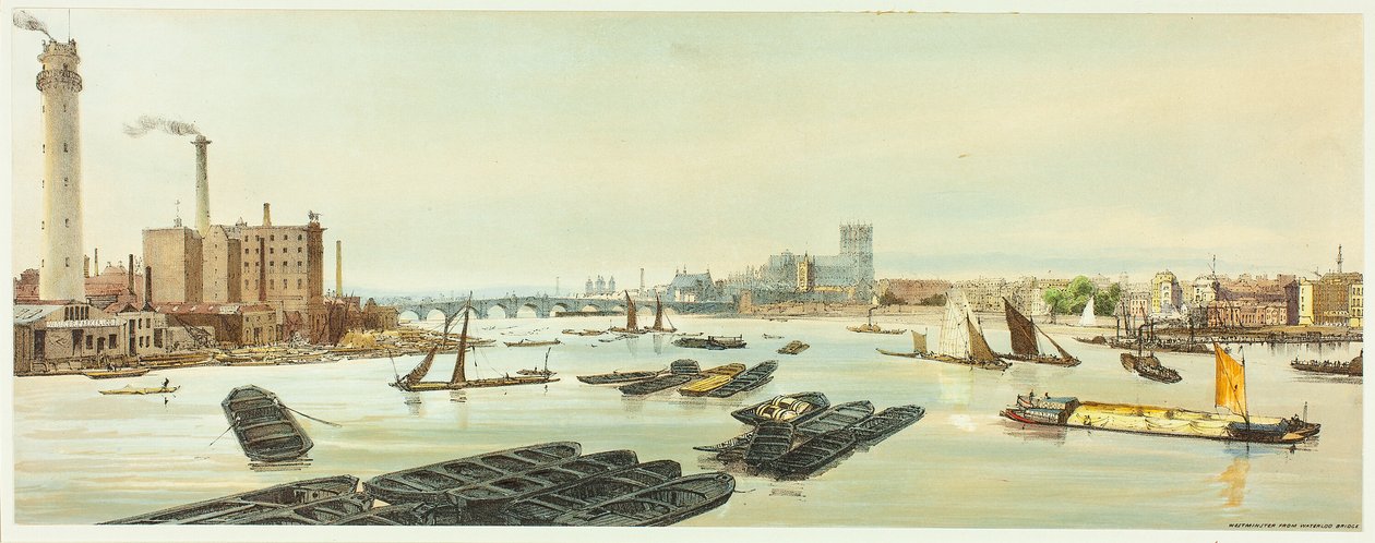 Westminster, fra Waterloo Bridge, plade nitten fra Original Views of London as It Is af Thomas Shotter Boys