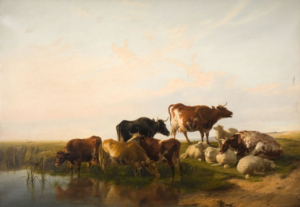 Landskab med kvæg og får, 1872. af Thomas Sidney Cooper