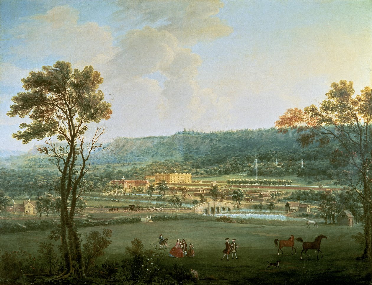 En udsigt over Chatsworth fra sydvest (olie på lærred) af Thomas Smith of Derby