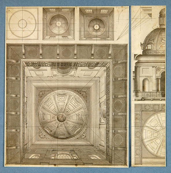 Design til et hvælvet og søjleloft (pen, blæk og vask) af Thomas Snr. Malton
