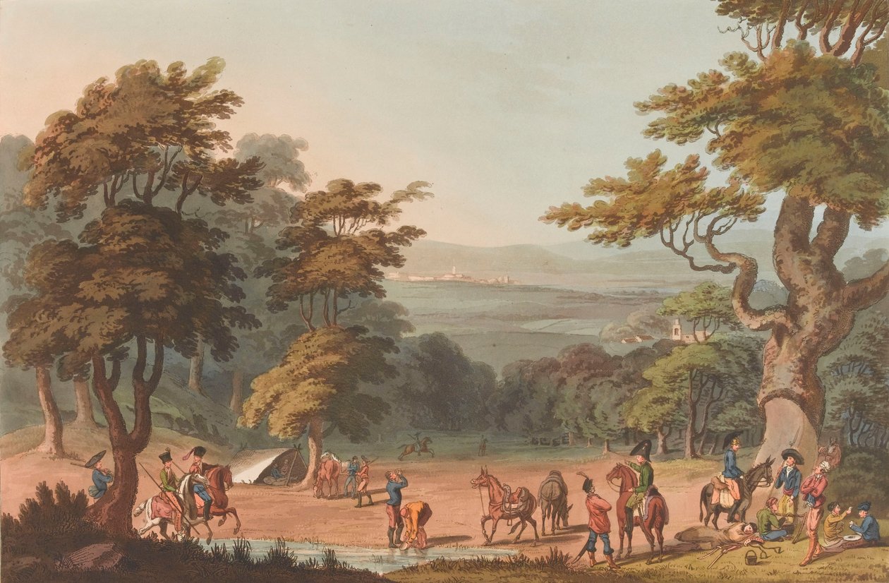 En fjern udsigt over Ciudad Roddrigo, ca. 1810-11 (akvatint, farvet) af Thomas Staunton (after) St. Clair
