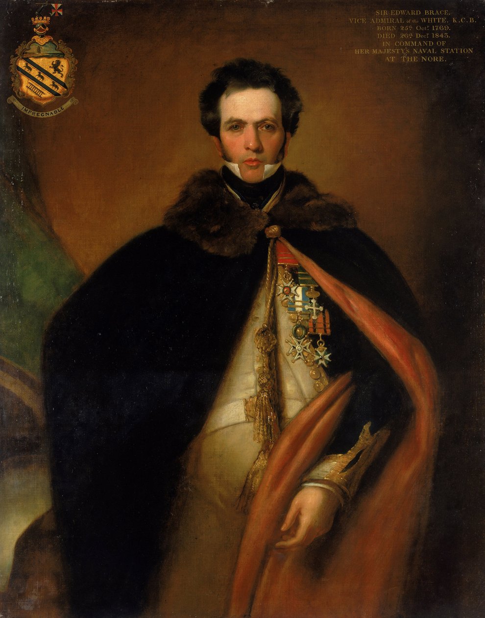 Portræt af kaptajn Sir Edward Brace (ca. 1769-1843), som udmærkede sig i den britiske flåde på Middelhavsfronten under de franske (1792-1802) og napoleonske (1803-1815) revolutionskrige. af Thomas Stewardson