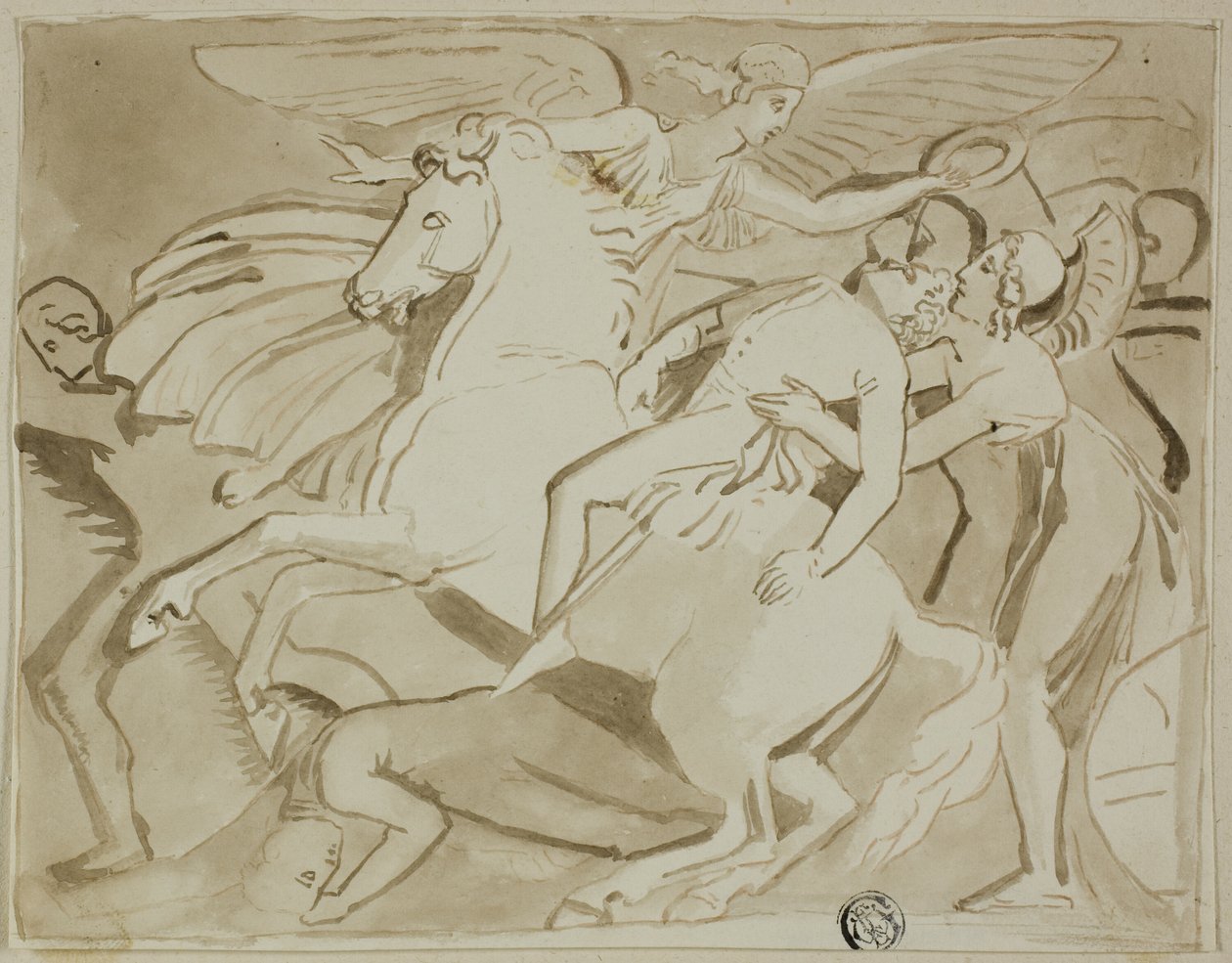 Engel lægger krans på døende soldats hoved af Thomas Stothard