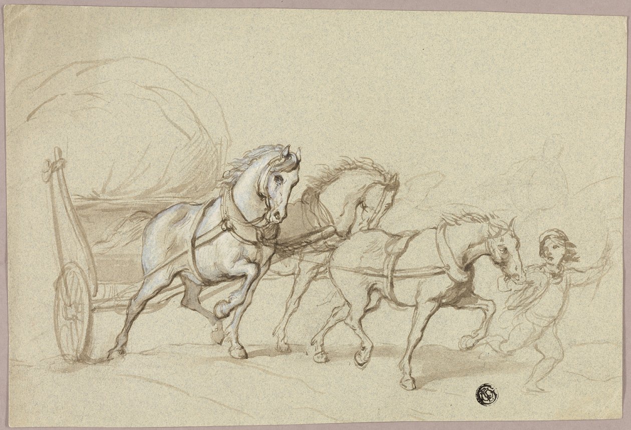 Barn, der fører tre heste og vogn af Thomas Stothard