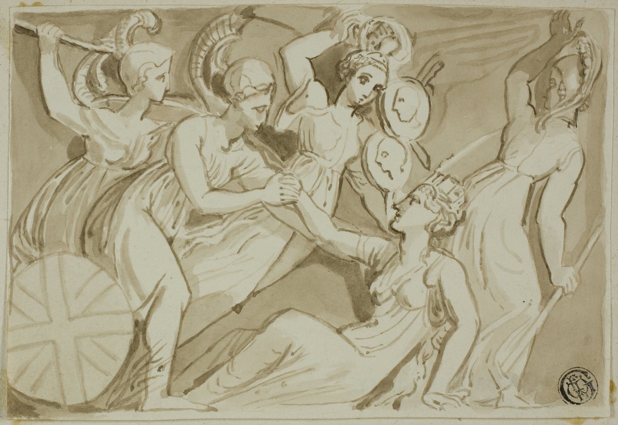 Kvindelige krigere, der kommer Britannia til hjælp af Thomas Stothard
