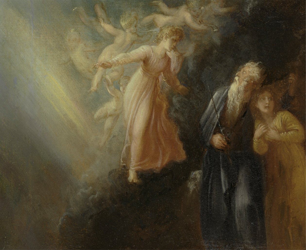Prospero, Miranda og Ariel, fra "The Tempest", 1. akt, scene ii af Thomas Stothard