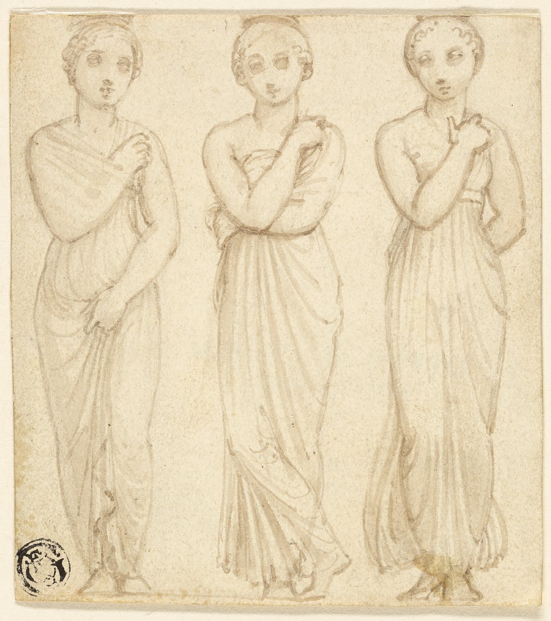 Tre draperede kvindefigurer af Thomas Stothard