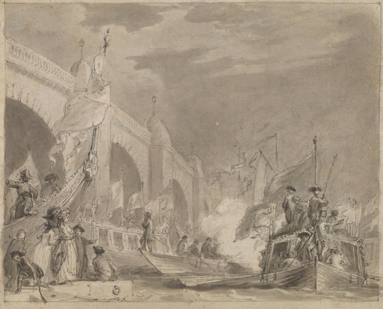 Westminster Bridge and the Royal Barge (The Royal Barge and Westminster) af Thomas Stothard
