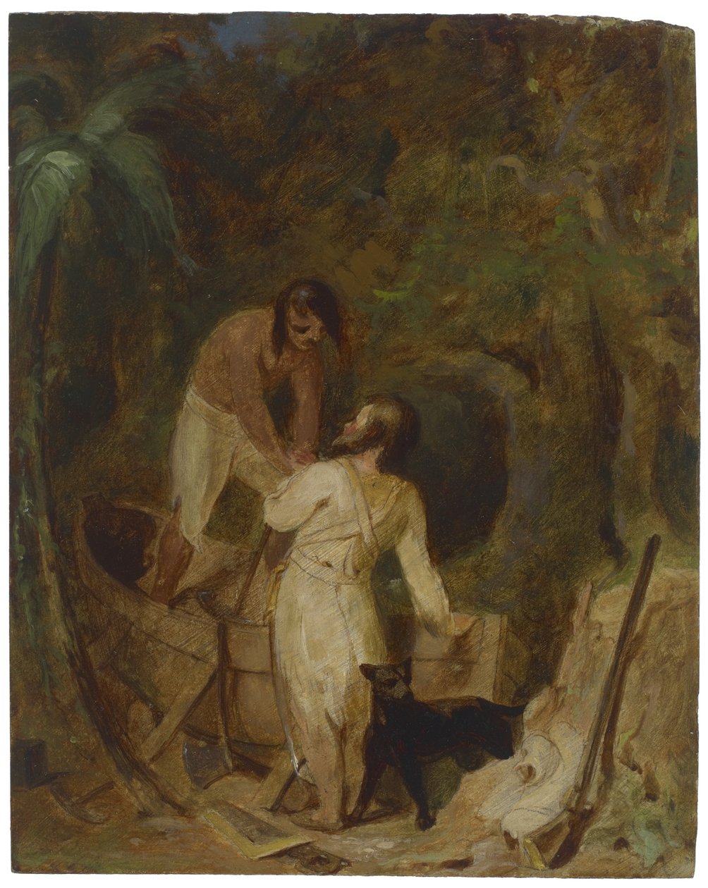 Boat Building af Robinson Crusoe og Friday, c.1856 af Thomas Sully
