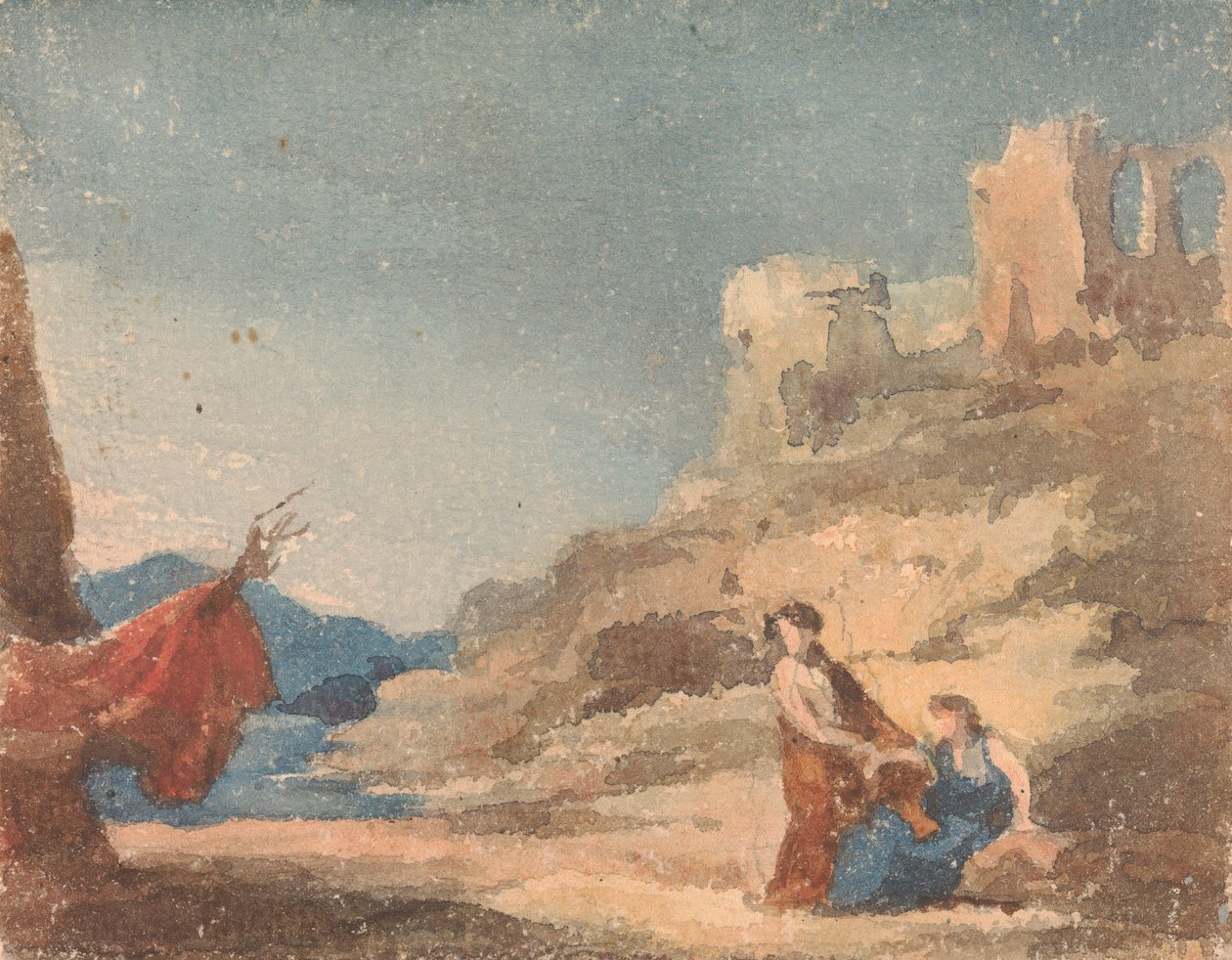 Figurer blandt ruiner på bakke af Thomas Sully