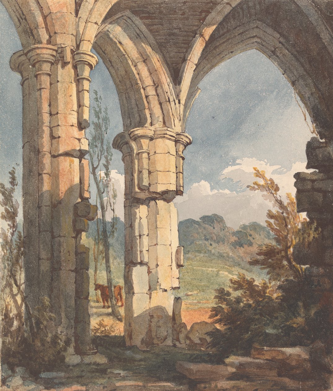Landskab ser gennem ruineret buegang af Thomas Sully