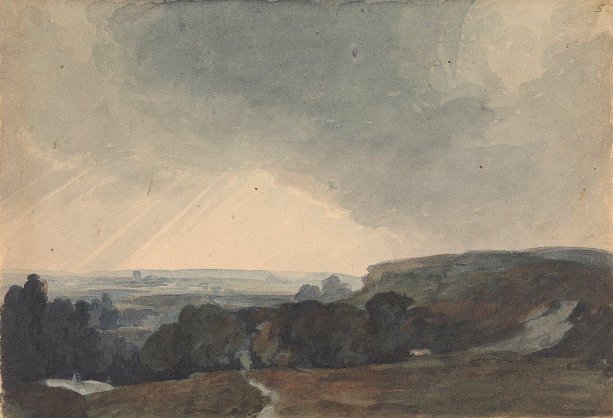 Landskabsscene fra bakketop, ser ind i Sunlit Valley af Thomas Sully